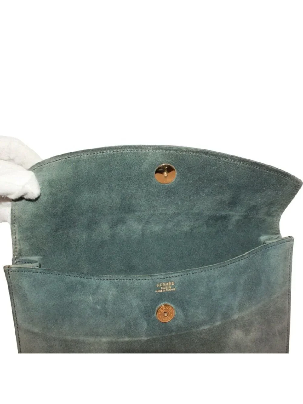 Hermes Pochette Rio Suede Gray Clutch Gold
